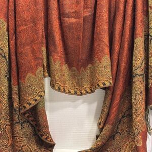 Wms Paisley Rusty Red Black Green Orange Scarf Shawl Wrap Blanket Fringed NWOT